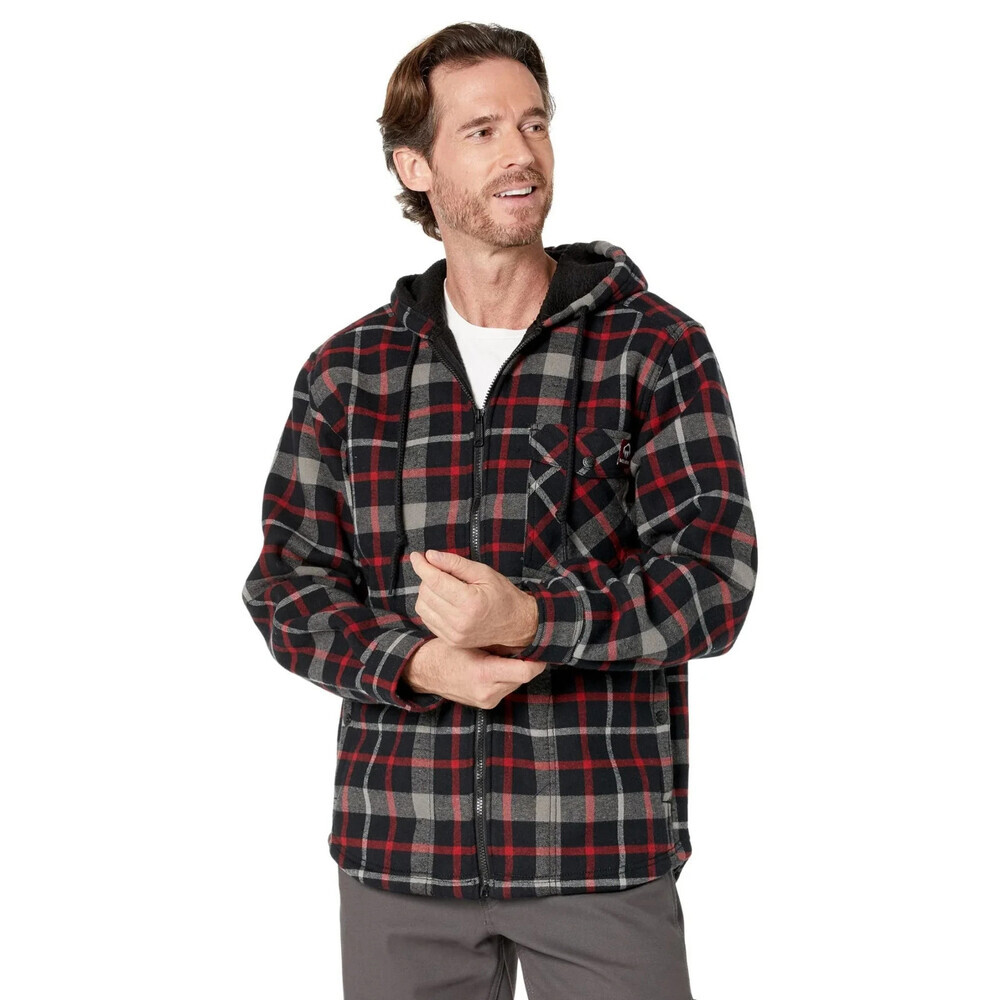 Wolverine Bucksaw Shirt Jacket Men's Large Red Plaid Sherpa Fleece Hooded RED626